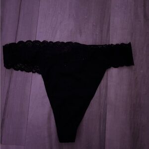 Black Lace-Trim Thong Panty